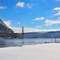 Winter views of the Hudson River and Bear Mountain Bridge from Mine Dock Park.